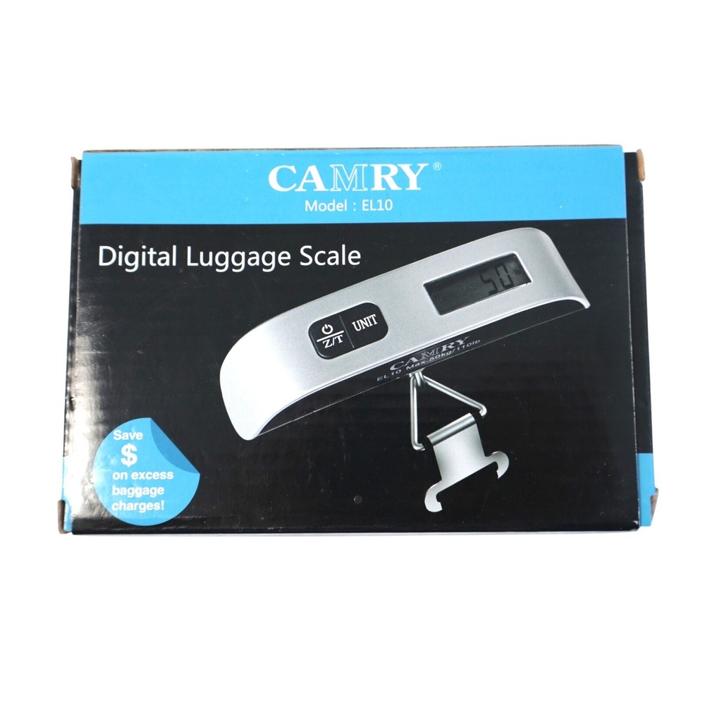Camry Digital Luggage Scale 110lb 50kg Capacity Silver Black Travel Accessory